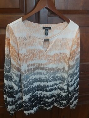 Alfani Tan Gray Black Ombre Keyhole Long Sleeve Blouse